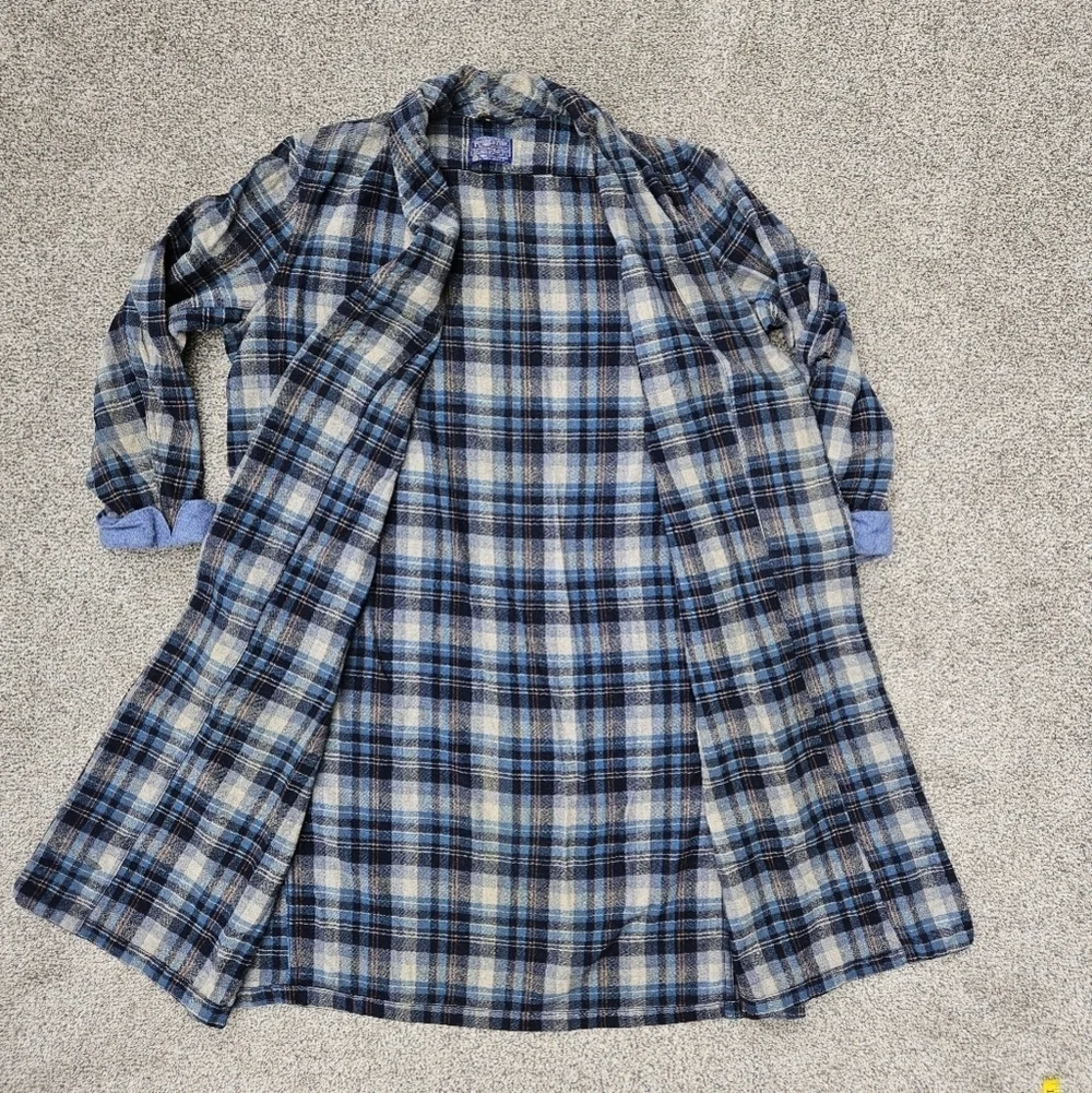 Vintage 60s Pendleton Made In USA Blue Tartan Plaid Virgin Wool Robe Mens Large